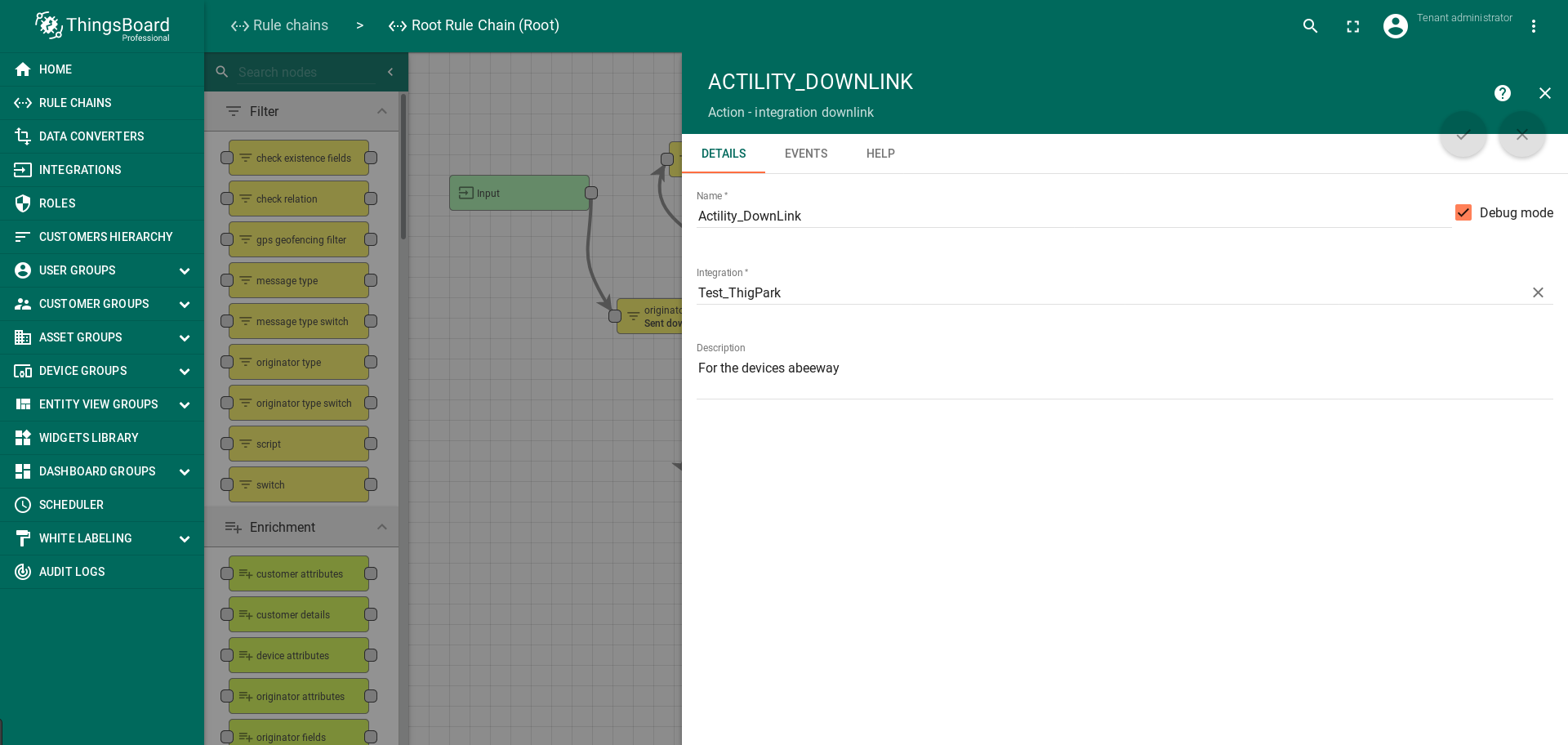 Create action integration downlink screen